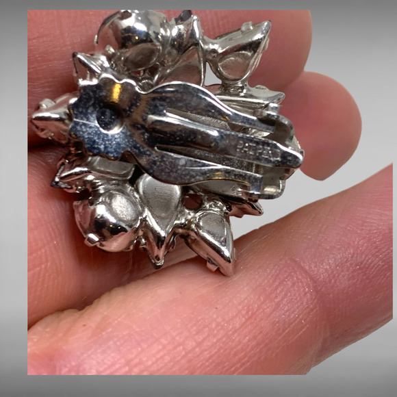 Vintage 1960's Blue Crystal Domed Cluster Clip On Earrings Runway Couture Carded - Picture 3 of 6